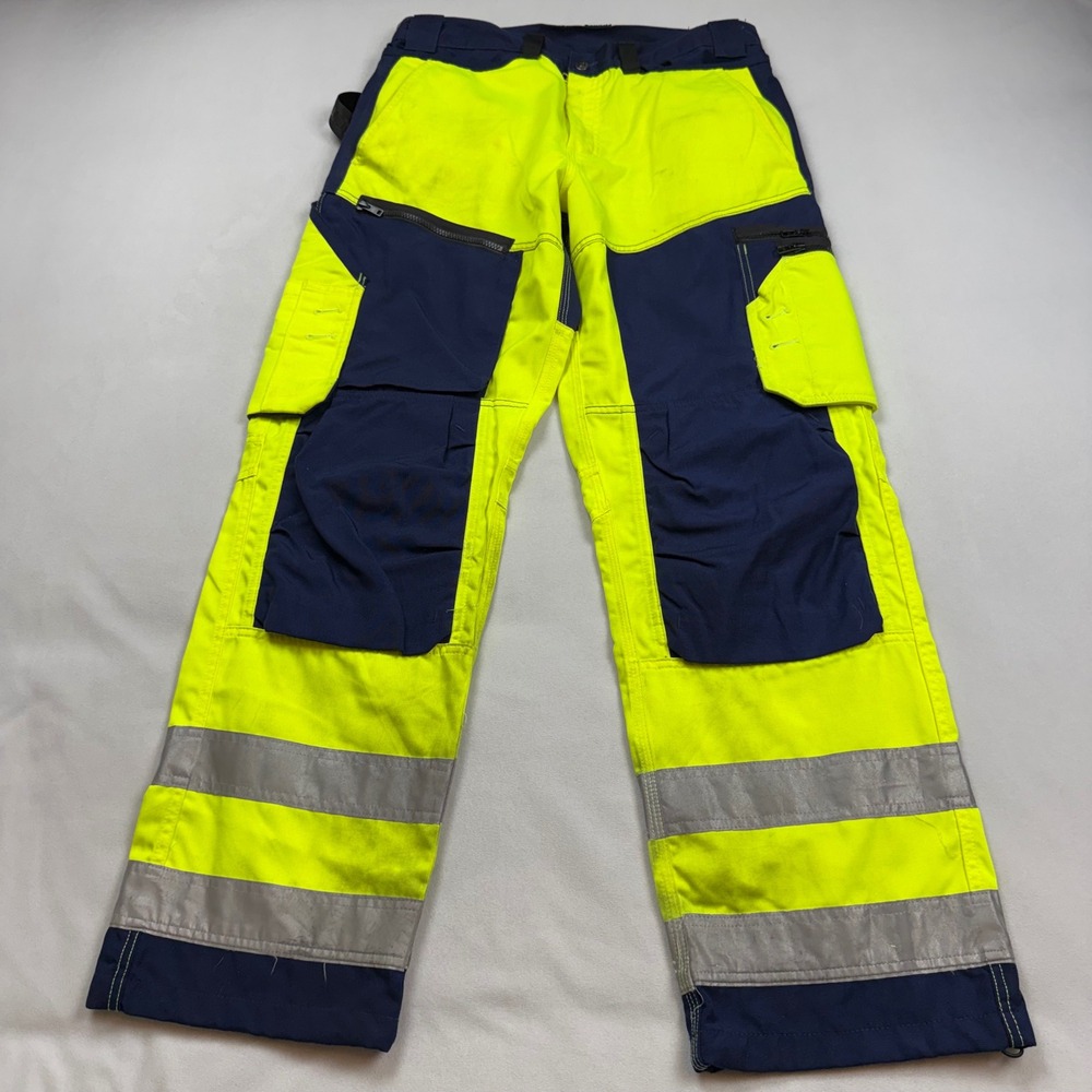 Blaklader Hi-Vis Work Pants Mens 34x32 Neon Yellow Navy Reflective 1609-1860